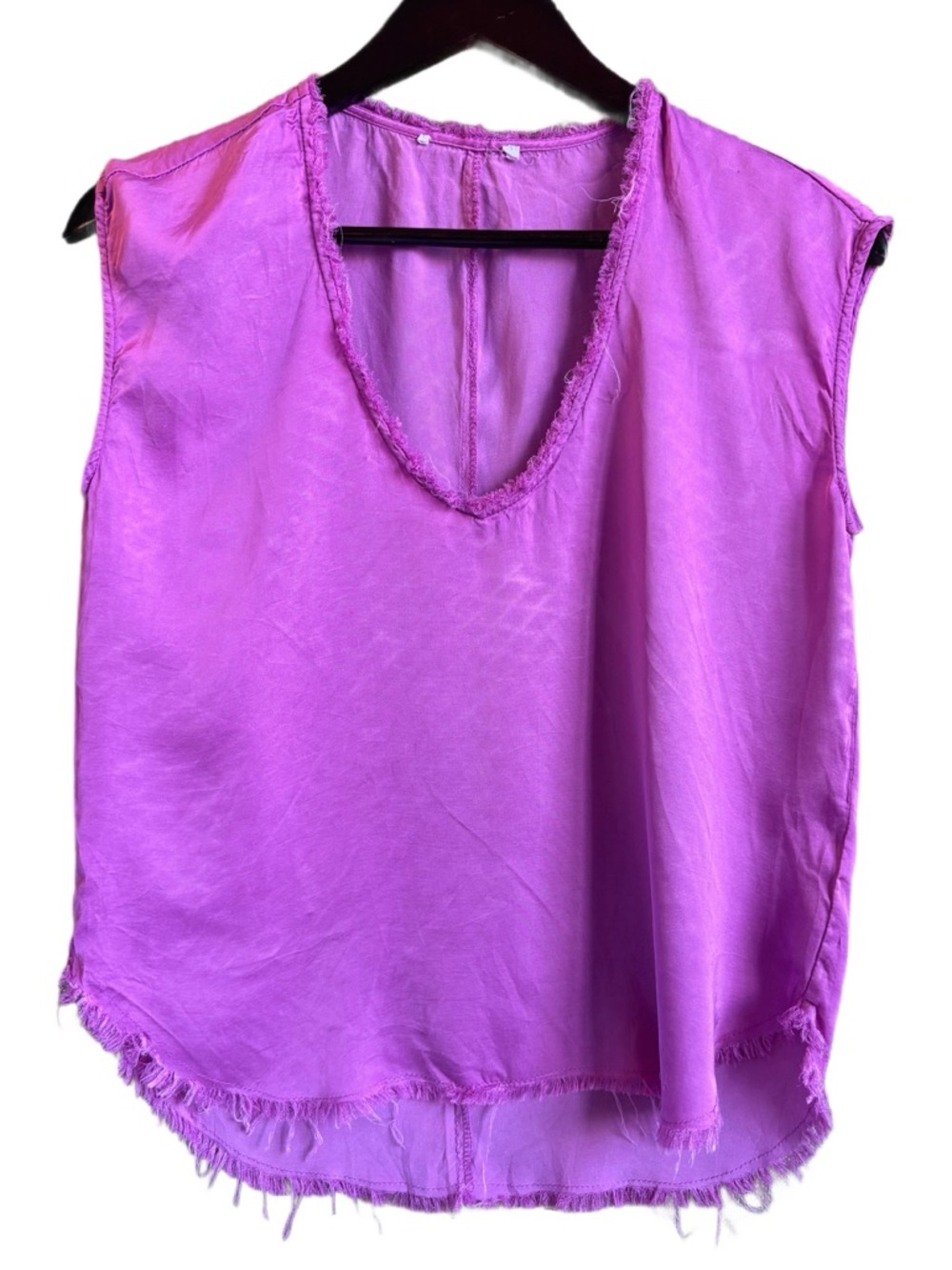 Olivaceous Frayed V-Neck Sleeveless Camisole - Bright Pink